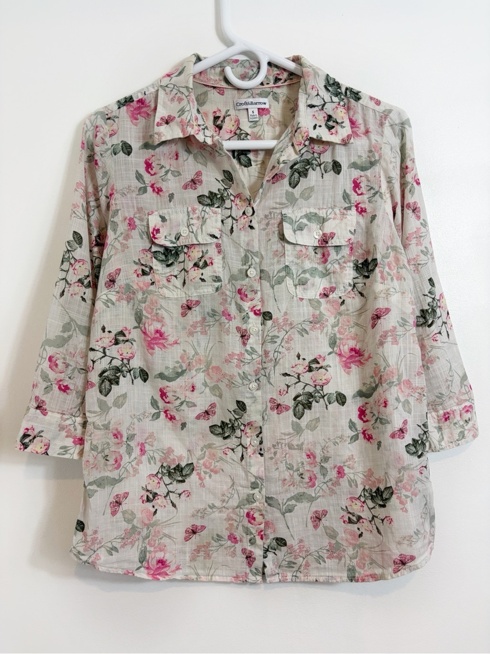 Croft & Barrow Sheer Cotton Floral Butterfly Button Down Shirt